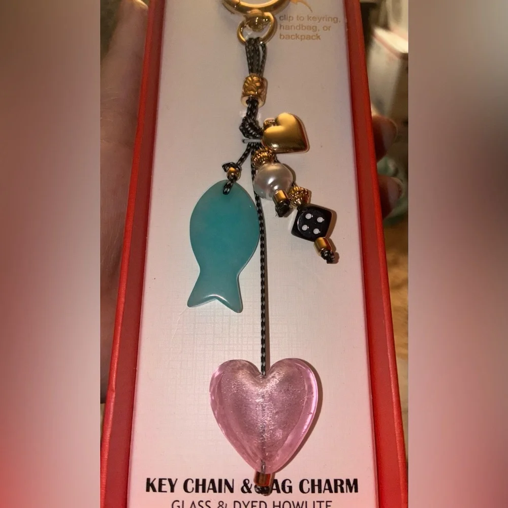 PIPER K Sea Ocean Life Love Glass & Howlite Multiple Charm Bag Keychain NEW NWT